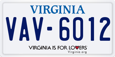 VA license plate VAV6012