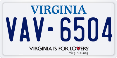 VA license plate VAV6504