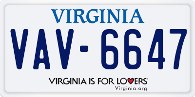 VA license plate VAV6647