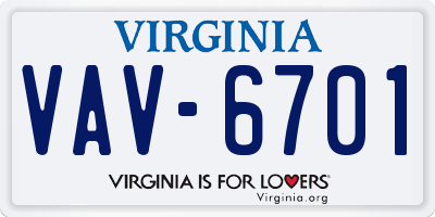 VA license plate VAV6701