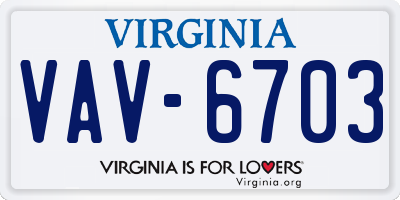 VA license plate VAV6703