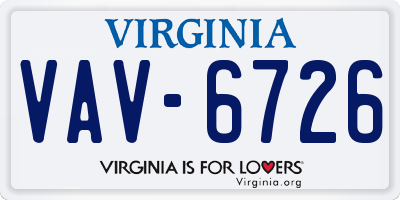 VA license plate VAV6726