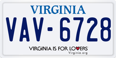 VA license plate VAV6728