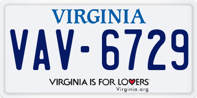 VA license plate VAV6729