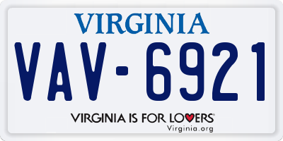 VA license plate VAV6921