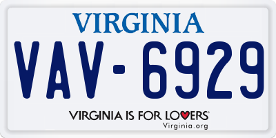 VA license plate VAV6929