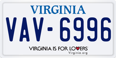 VA license plate VAV6996