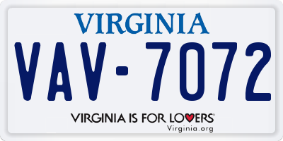 VA license plate VAV7072