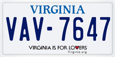 VA license plate VAV7647