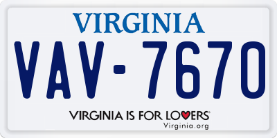 VA license plate VAV7670