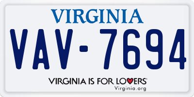 VA license plate VAV7694