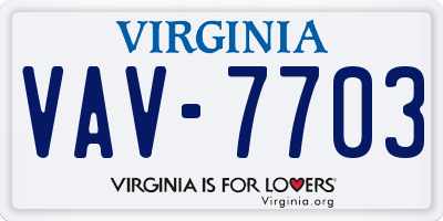 VA license plate VAV7703