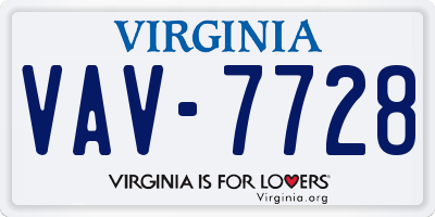 VA license plate VAV7728