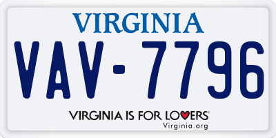 VA license plate VAV7796