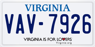 VA license plate VAV7926