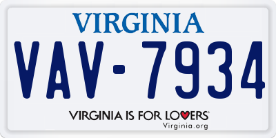 VA license plate VAV7934