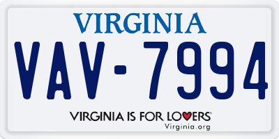 VA license plate VAV7994