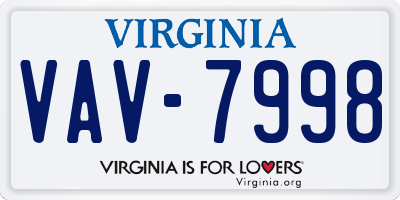 VA license plate VAV7998