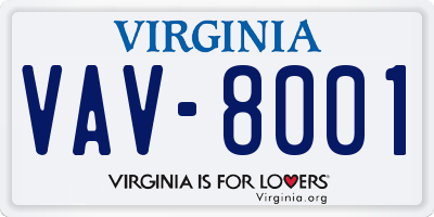 VA license plate VAV8001