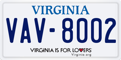 VA license plate VAV8002
