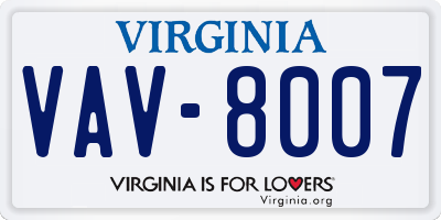 VA license plate VAV8007