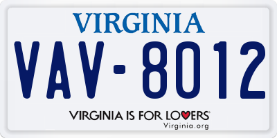 VA license plate VAV8012
