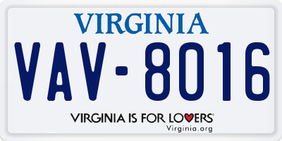 VA license plate VAV8016