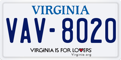 VA license plate VAV8020