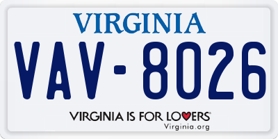 VA license plate VAV8026