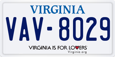 VA license plate VAV8029