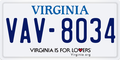 VA license plate VAV8034