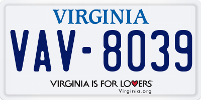 VA license plate VAV8039