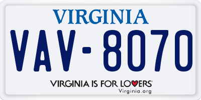 VA license plate VAV8070