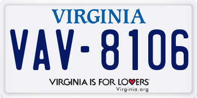 VA license plate VAV8106