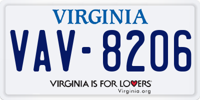 VA license plate VAV8206