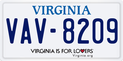 VA license plate VAV8209