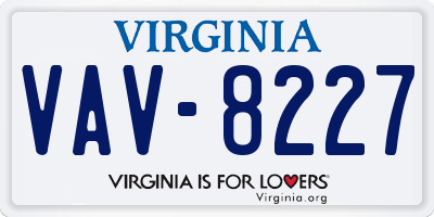 VA license plate VAV8227