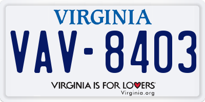 VA license plate VAV8403