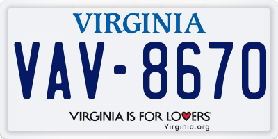 VA license plate VAV8670
