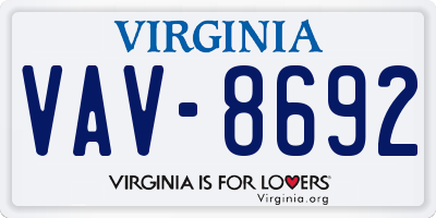 VA license plate VAV8692