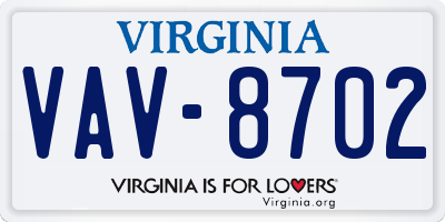 VA license plate VAV8702