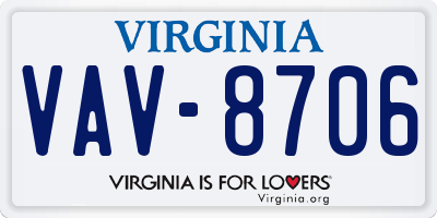 VA license plate VAV8706
