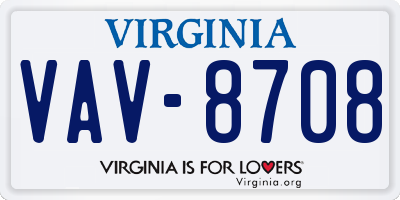 VA license plate VAV8708