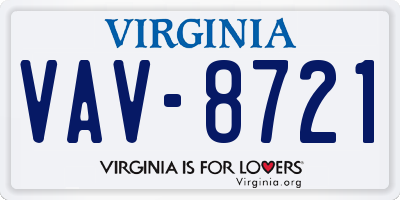 VA license plate VAV8721