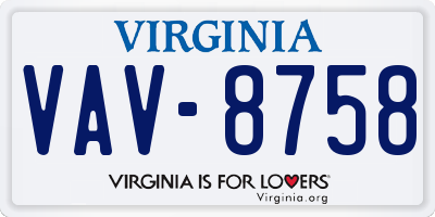 VA license plate VAV8758