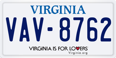 VA license plate VAV8762