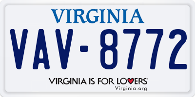 VA license plate VAV8772