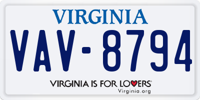 VA license plate VAV8794