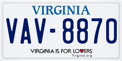 VA license plate VAV8870