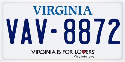VA license plate VAV8872